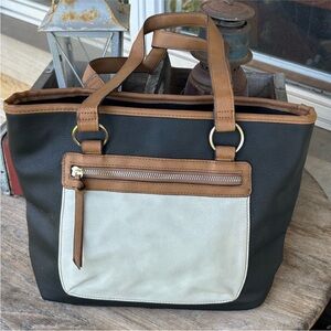 Payless Black and Tan Vegan Leather Bag‎